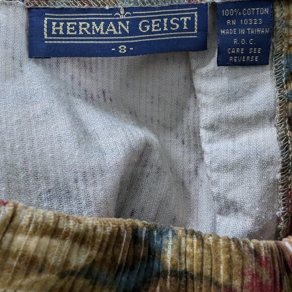 VTG Floral and Fern Corduroy Burgundy Green Side Button Maxi Skirt Folk Cottage - Picture 8 of 8